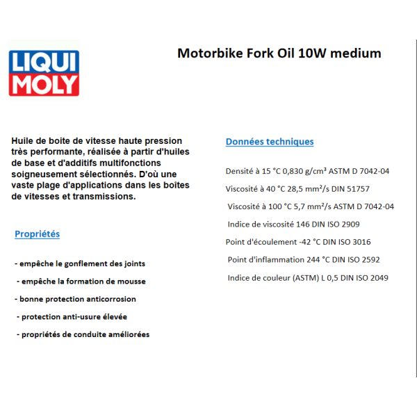 Huile de fourche 10w Liqui Moly 1 L