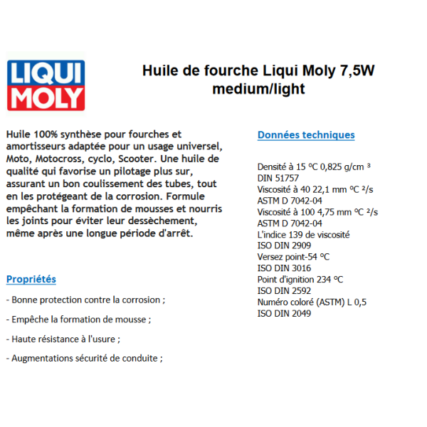 Huile de fourche 7.5w Liqui Moly